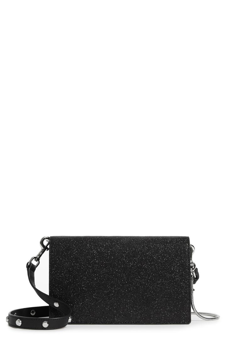 Allsaints Sid Glitter Leather Crossbody Wallet - Black