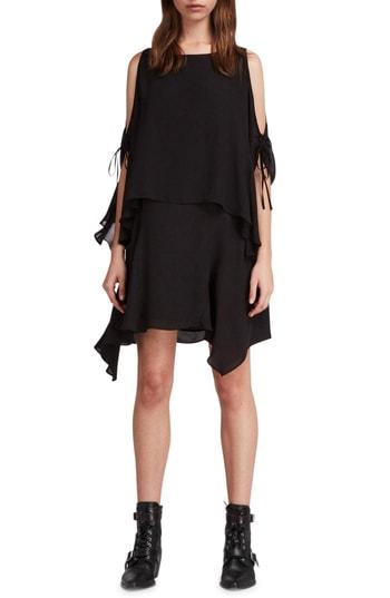 Women's Allsaints Ella Sheer Cold Shoulder Shift Dress - Black