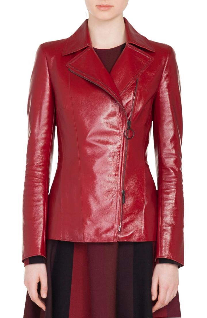Women's Akris Punto Patent Leather Biker Jacket