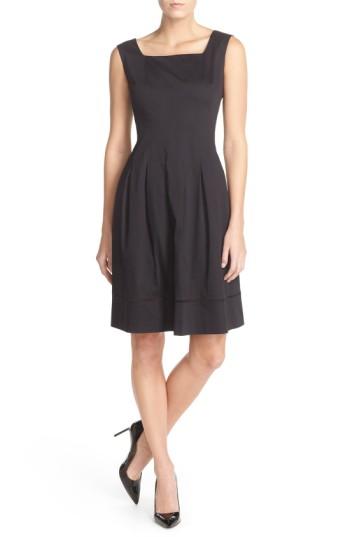 Women's Ellen Tracy Square Neck Sateen Fit & Flare Dress - Black