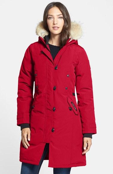Women's Canada Goose Kensington Slim Fit Down Parka With Genuine Coyote Fur Trim - Red