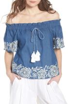 Women's Misa Los Angeles Nisi Embroidered Off The Shoulder Top - Blue