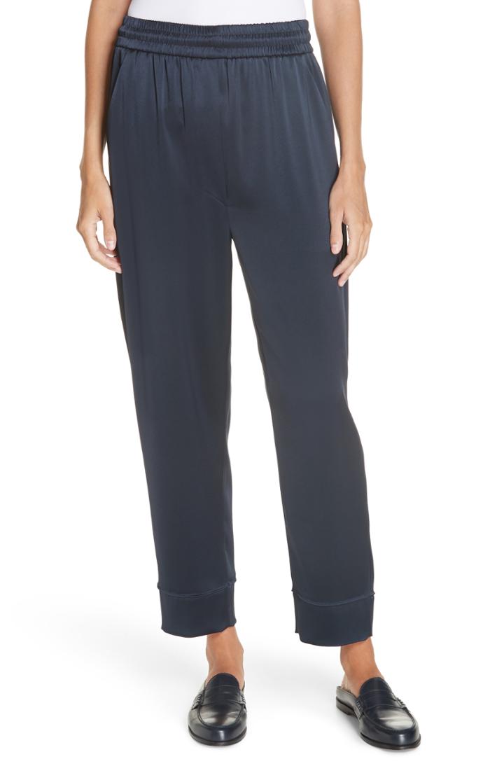 Women's Nanushka Lety Satin Pull-on Crop Pants - Blue