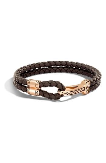 Men's John Hardy Classic Double Leather Chain Bronze Hook Bracelet