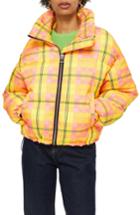 Women's Topshop Bright Check Puffa Jacket Us (fits Like 2-4) - Yellow