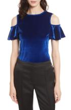 Women's Ted Baker London Stellah Frill Cold Shoulder Velvet Top