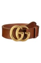 Men's Gucci Running Gold Leather Belt Eu - Brown