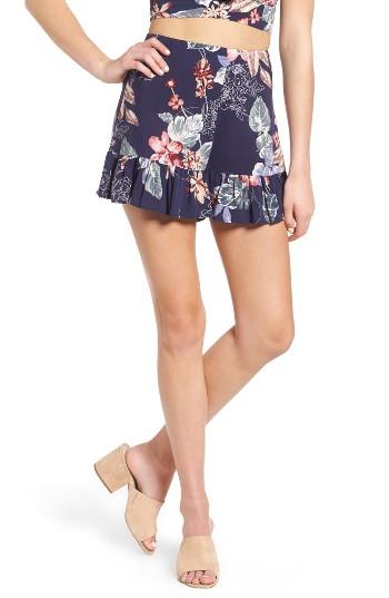 Women's Soprano Ruffle Floral High Waist Shorts - Blue