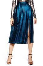 Women's Topshop Metallic Pleat Midi Skirt Us (fits Like 2-4) - Blue