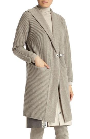 Women's Lafayette 148 New York Mixed Rib Cashmere Hooded Cardigan - Grey