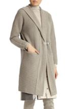 Women's Lafayette 148 New York Mixed Rib Cashmere Hooded Cardigan - Grey