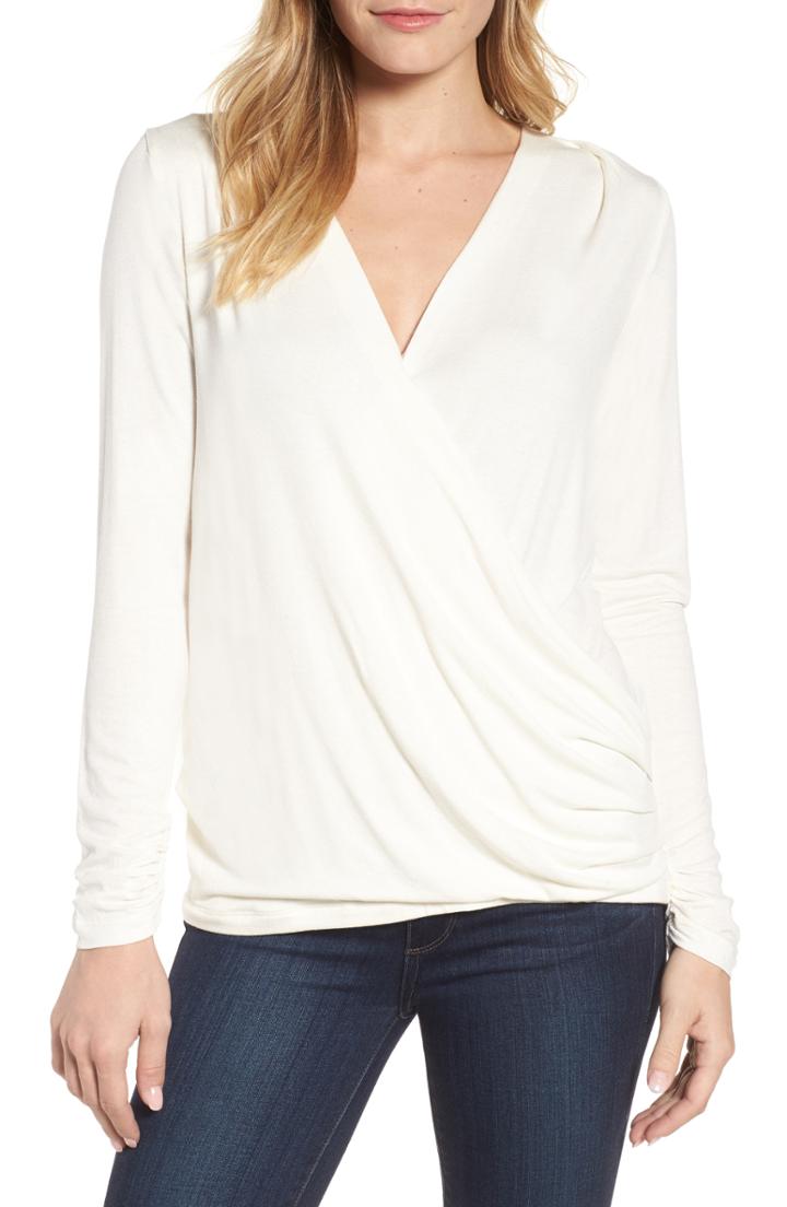 Women's Bobeau Faux Wrap Knit Top, Size - Ivory
