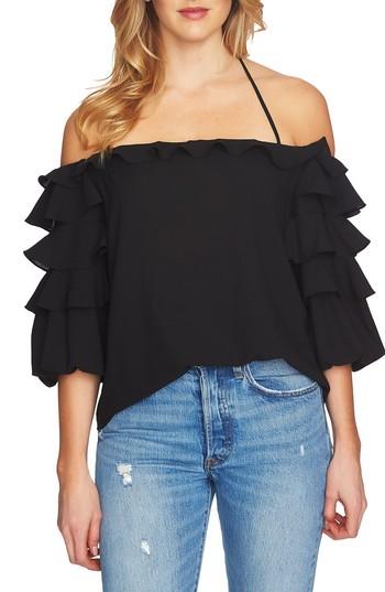 Women's 1.state Tiered Ruffle Sleeve Off The Shoulder Top - Black
