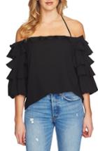 Women's 1.state Tiered Ruffle Sleeve Off The Shoulder Top - Black