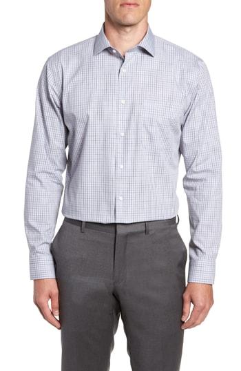 Men's Nordstrom Men's Shop Trim Fit Non-iron Check Dress Shirt - 32/33 - Blue