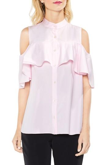 Women's Vince Camuto Ruffle Yoke Cold Shoulder Top, Size - Pink