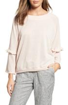 Women's Caslon Ruffle Trim Bell Sleeve Sweateshirt - Pink