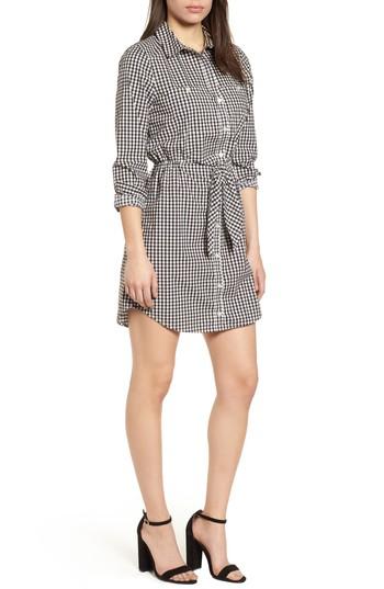 Women's Sanctuary Tie Front Gingham Shirtdress, Size - Black