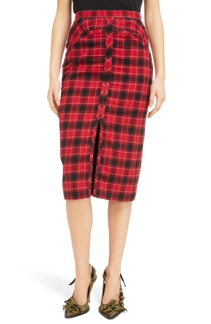 Women's N Degree21 Plaid Zip Front Pencil Skirt Us / 42 It - Red