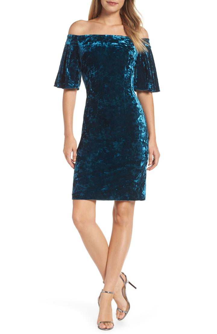 Women's Eliza J Off The Shoulder Velvet Dress (similar To 14w) - Blue