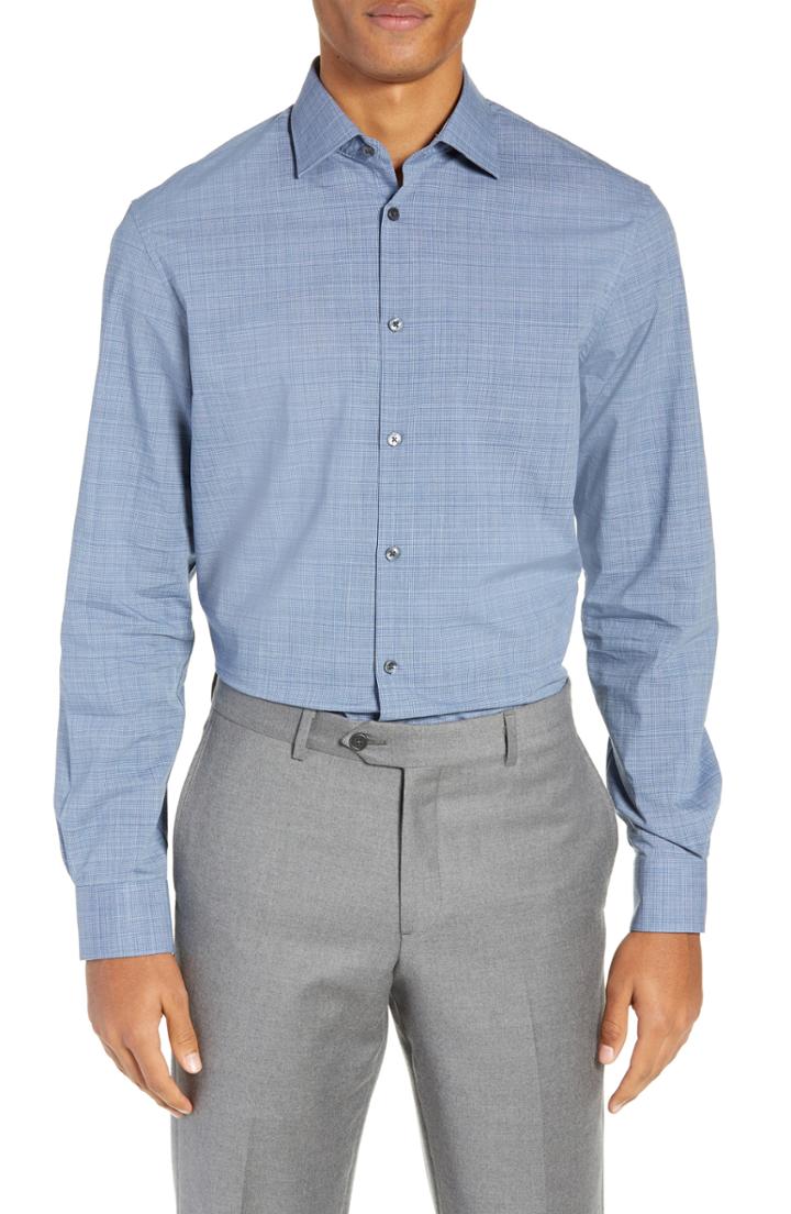 Men's John Varvatos Star Usa Regular Fit Check Dress Shirt R - Blue