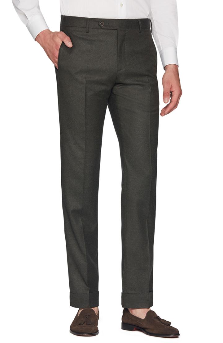Men's Zanella Curtis Flat Front Solid Wool Trousers - Green