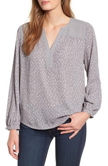 Women's Nydj Split Collar Peasant Top, Size - Grey
