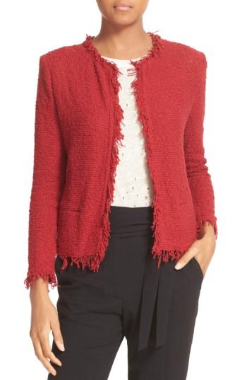 Women's Iro Fringe Trim Open Jacket Us / 40 Fr - Red