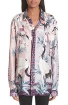 Women's Versace Bird Print Silk Blouse Us / 42 It - Pink
