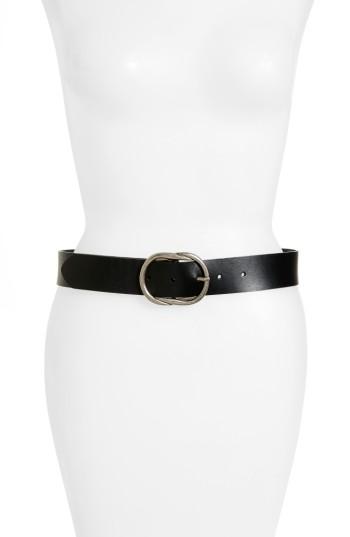 Women's Treasure & Bond Twisted Buckle Leather Belt - Black