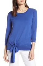 Women's Halogen Pima Cotton Blend Tie Sweater, Size - Blue