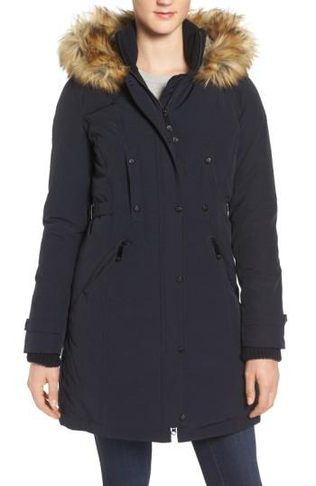 Women's Vince Camuto Faux Fur Trim Down & Feather Fill Parka - Blue