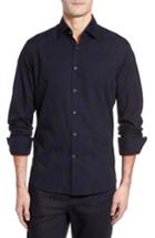 Men's Stone Rose Slim Fit Tonal Leaf Jacquard Sport Shirt (m) - Blue