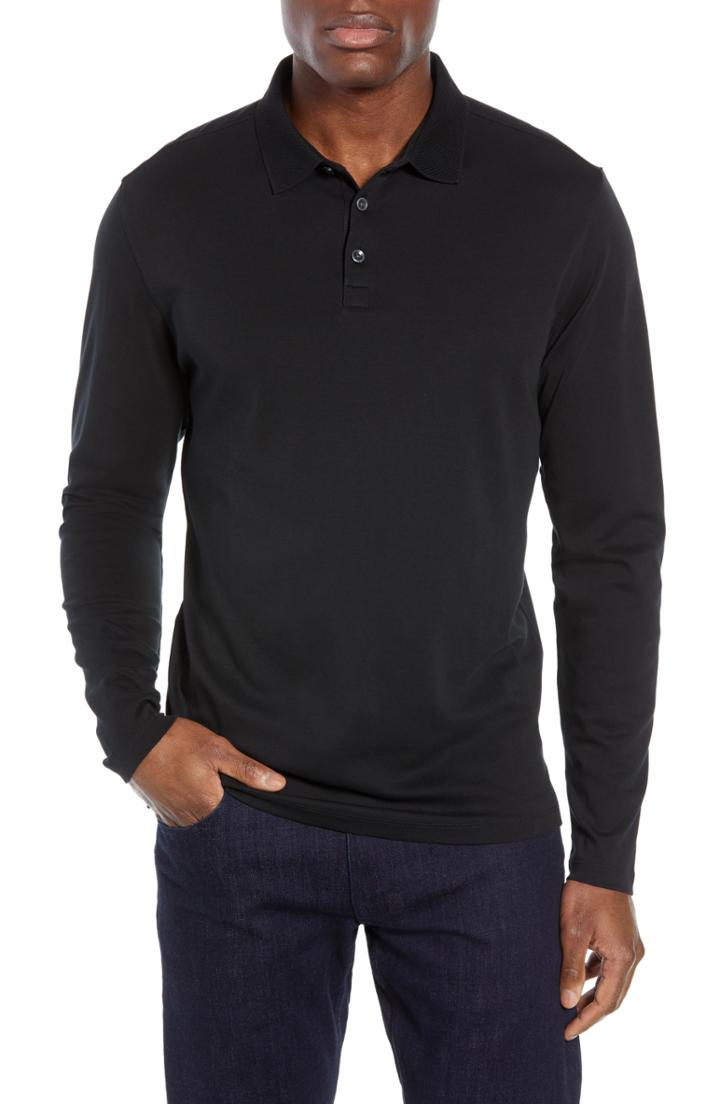 Men's Robert Barakett Batiste Long Sleeve Polo - Black