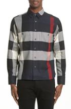 Men's Burberry Polesworth Plaid Flannel Shirt, Size - Blue