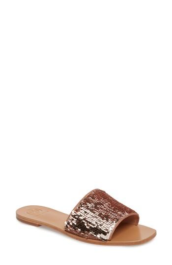 Women's Tory Burch Carter Sequin Slide Sandal .5 M - Metallic