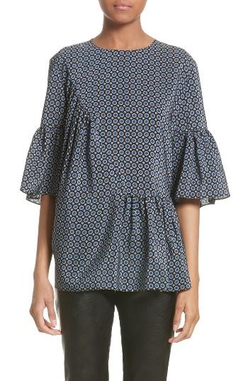 Women's Stella Mccartney Windsor Print Silk Ruffle Blouse Us / 36 It - Black