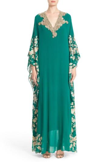 Women's Badgley Mischka Embellished & Embroidered Caftan, Size - Green