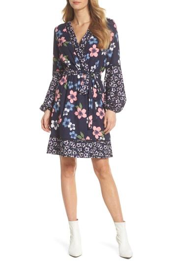 Women's Eliza J Long Sleeve Floral Wrap Dress - Blue