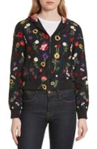 Women's Alice + Olivia Lonnie Embroidered Hooded Silk Bomber Jacket - Black