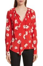 Women's Derek Lam 10 Crosby Asymmetrical Floral Silk Blouse - Red