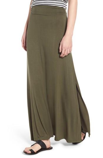 Women's Bobeau Ruched Waist Side Slit Maxi Skirt - Green