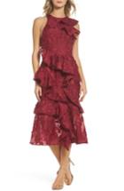 Women's Keepsake The Label Shine Ruffle Lace Tea Length Dress - Red