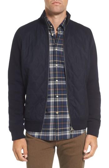 Men's Barbour Culzean Quilt Front Wool Sweater Jacket, Size - Blue