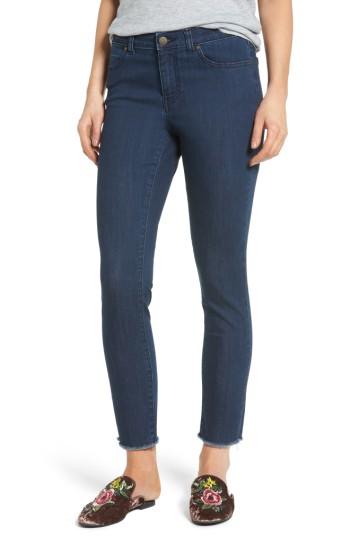 Petite Women's Caslon Frayed Hem Skinny Ankle Jeans P - Blue