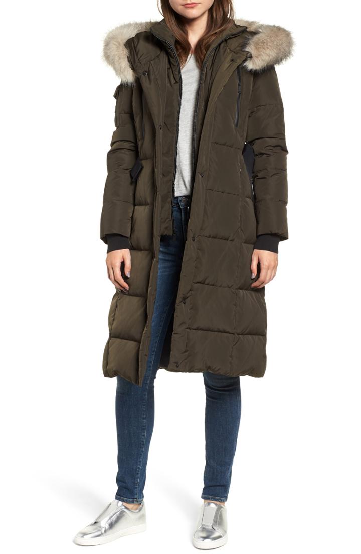 Women's Bcbgeneration Faux Fur Trim Quilted Coat - Green