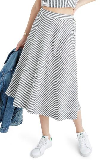 Women's Madewell Stripe Side Button Midi Skirt - Black