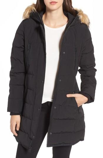 Women's Guess Hooded Jacket With Faux Fur Trim
