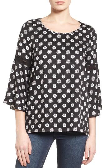 Petite Women's Pleione Lace Inset Bell Sleeve Blouse P - Black