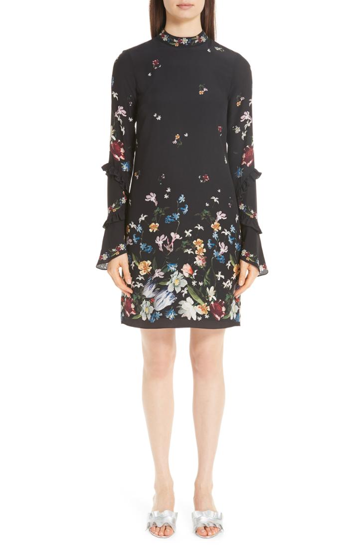 Women's Erdem Floral Silk Crepe De Chine Ruffle Dress